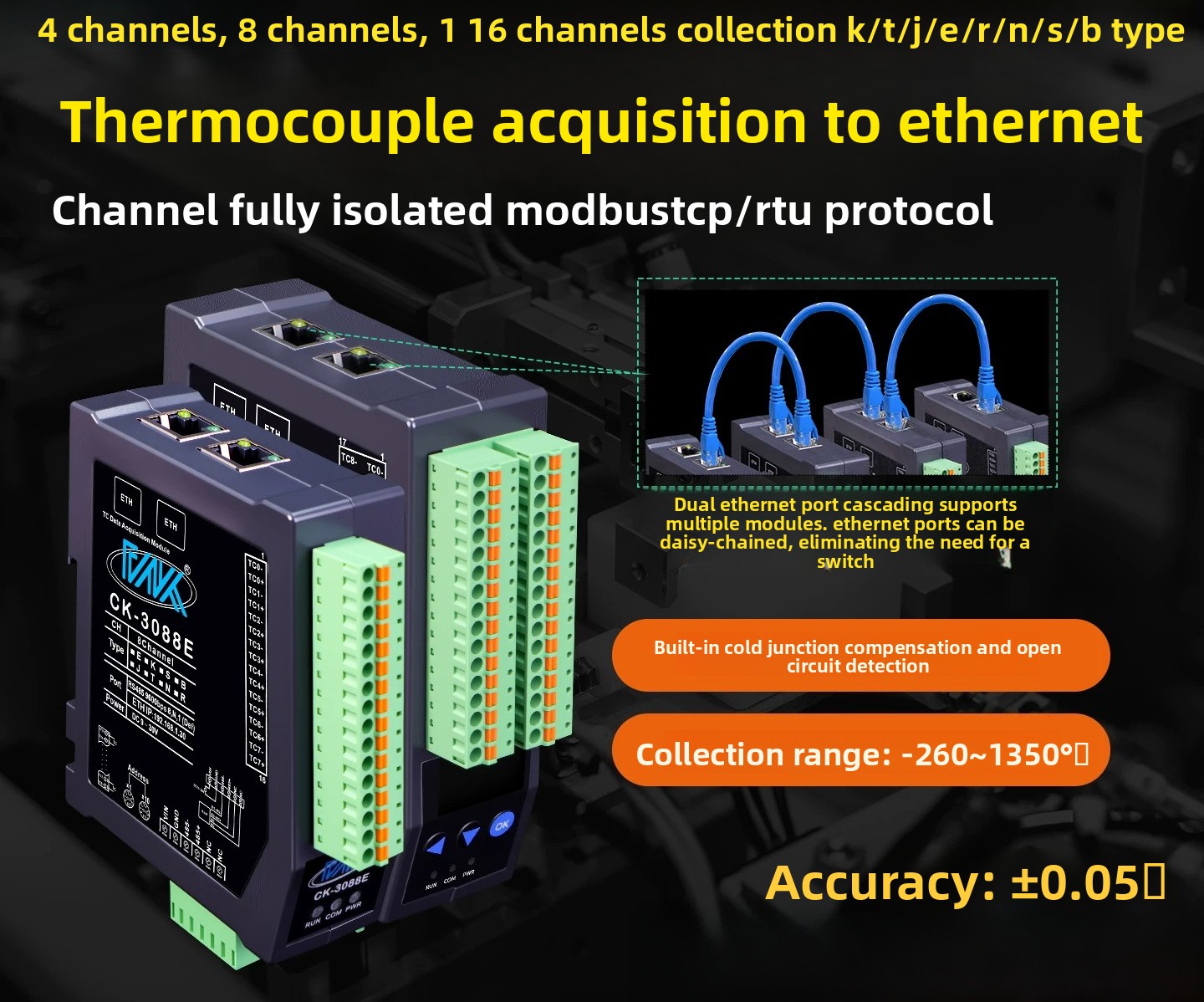 Thermocouple Module K Type - Gilt für 8CH vollständig isoliertes K-Typ-Thermoelement-Thermowiderstands-Temperaturmodul