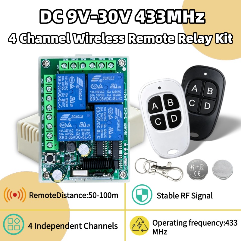 Relay Module 4 Channel - 433MHz Universelle Drahtlose Fernbedienung DC 12V